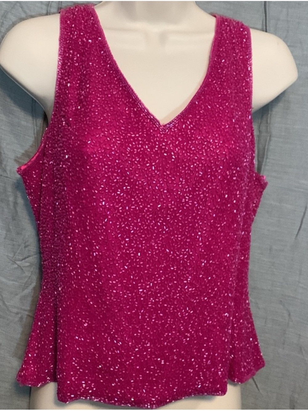 Vintage 1980s Scala 100% Silk Beaded Top Size Large
